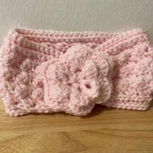 Toddler Girls Winter Crochet Cinched Bow Headband Ear Warmer - Baby Pink